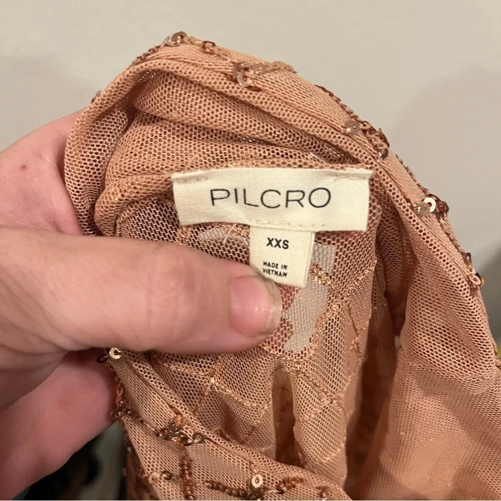 Anthropologie Pilcro rose gold mesh sequin turtleneck cropped xxsmall